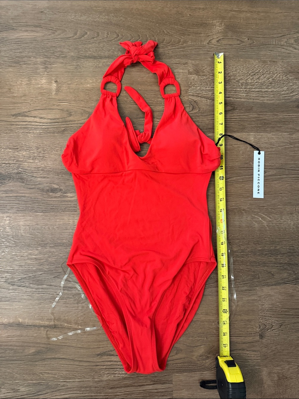 Robin Piccone Kate Red Halter One-Piece Swimsuit with Ring Detail
